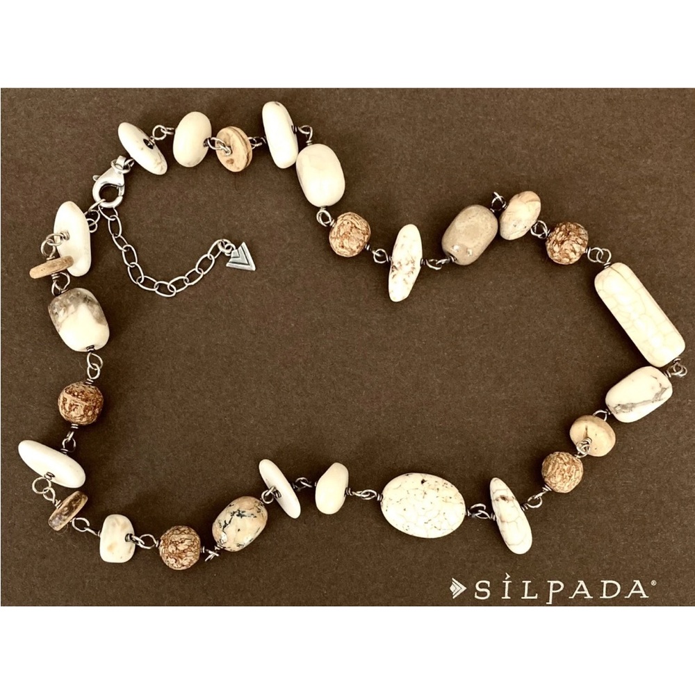 Silpada Vintage Sterling Silver
Howlite African Opal  & Shell Necklace